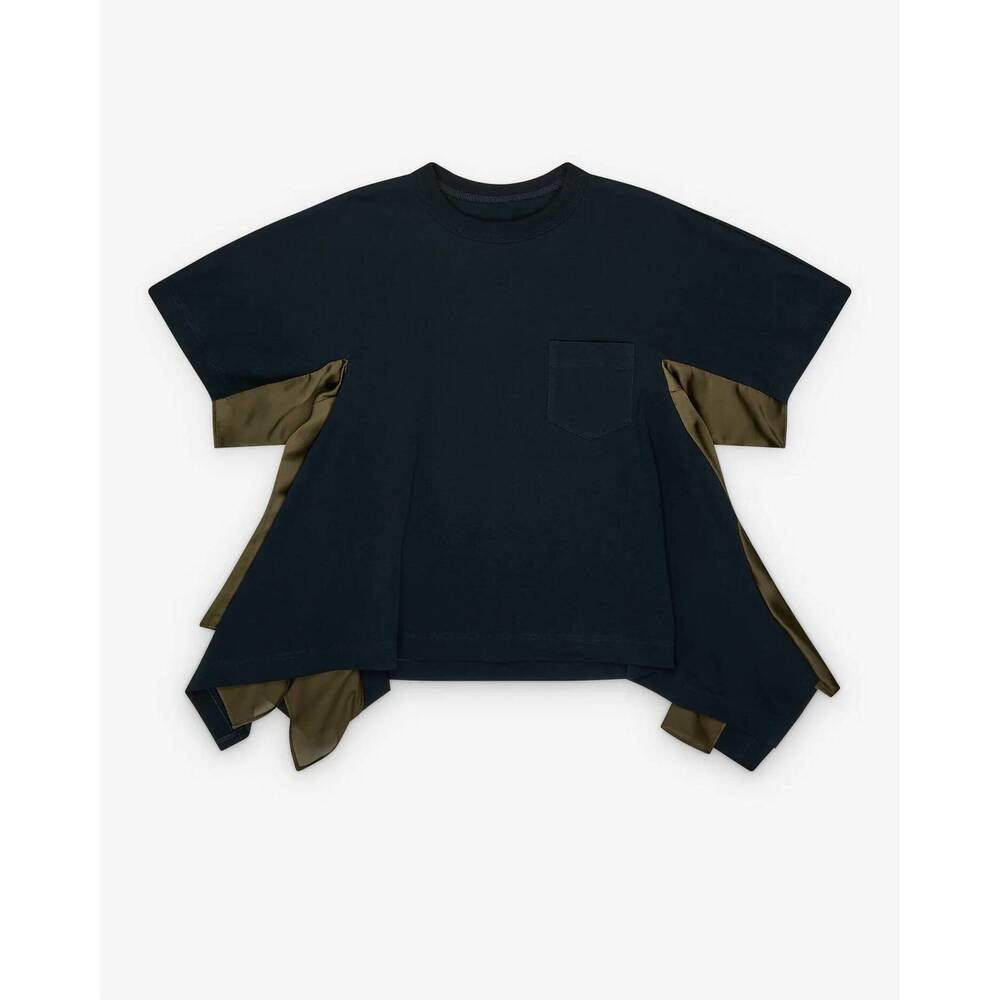 NEW SACAI women's satin and jersey top in black